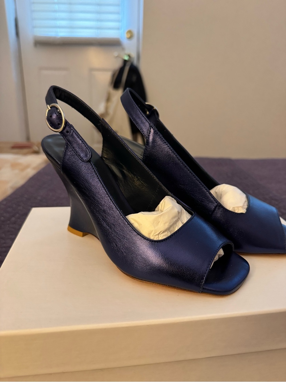 Maryam Nassir Zadeh Royal Blue Galaxy Bianca Wedges New in Box Size 36
